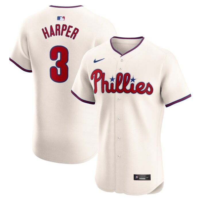 Men’s Philadelphia Phillies Bryce Harper Nike Cream Alternate Elite Player Jersey