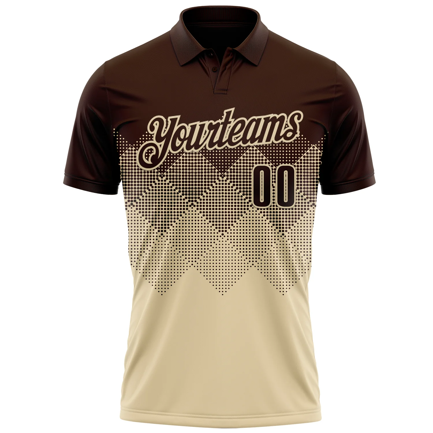 Custom Brown Cream 3D Gradient Square Shape Performance Polo Shirt