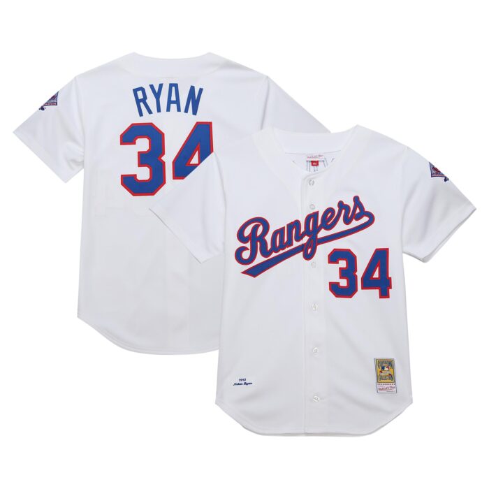 Men’s Texas Rangers Nolan Ryan Mitchell & Ness White 1993 Cooperstown Collection Authentic Jersey