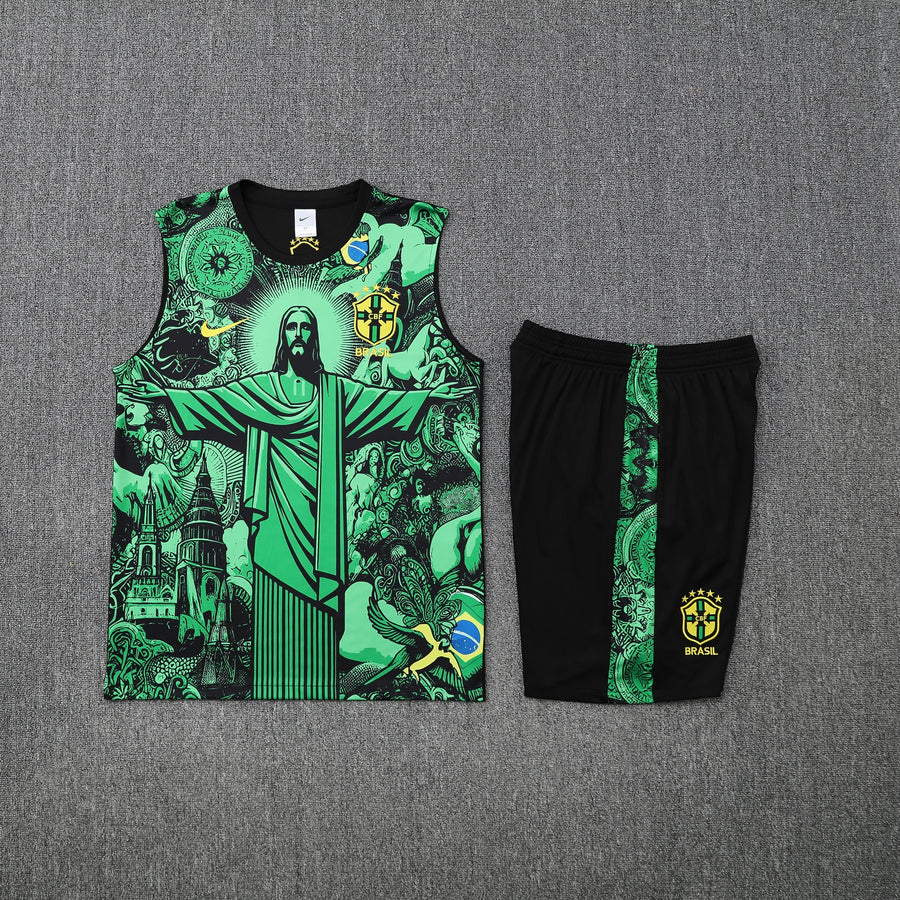 Kit Tank Top + Shorts Brazil Christ the Redeemer Green Training 25/26