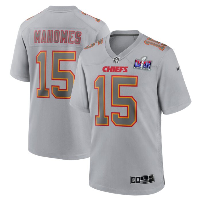 Men’s Kansas City Chiefs Patrick Mahomes Nike Gray Super Bowl LVIII Atmosphere Fashion Game Jersey