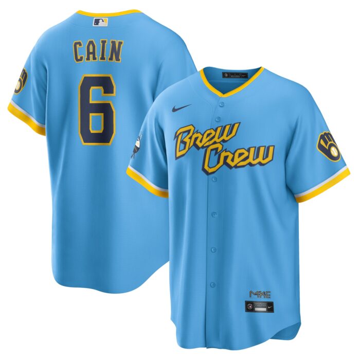 Men’s Milwaukee Brewers Lorenzo Cain Nike Powder Blue City Connect Replica Player Jersey