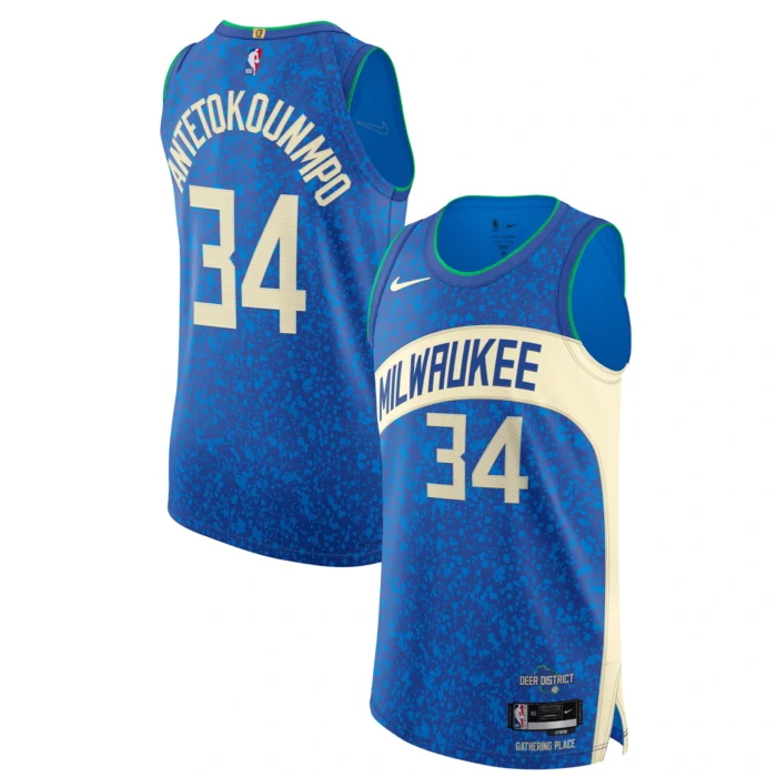 Men’s Milwaukee Bucks Giannis Antetokounmpo Nike Blue Authentic Jersey – City Edition