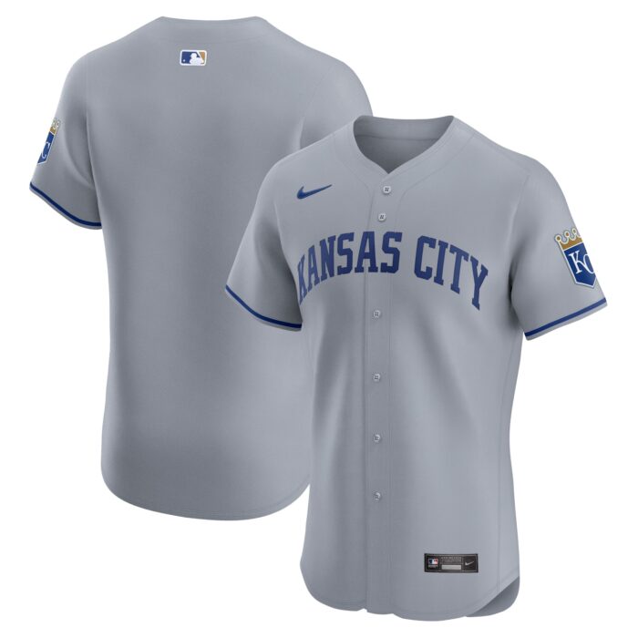 Men’s Kansas City Royals  Nike Gray Road Vapor Premier Elite Patch Jersey