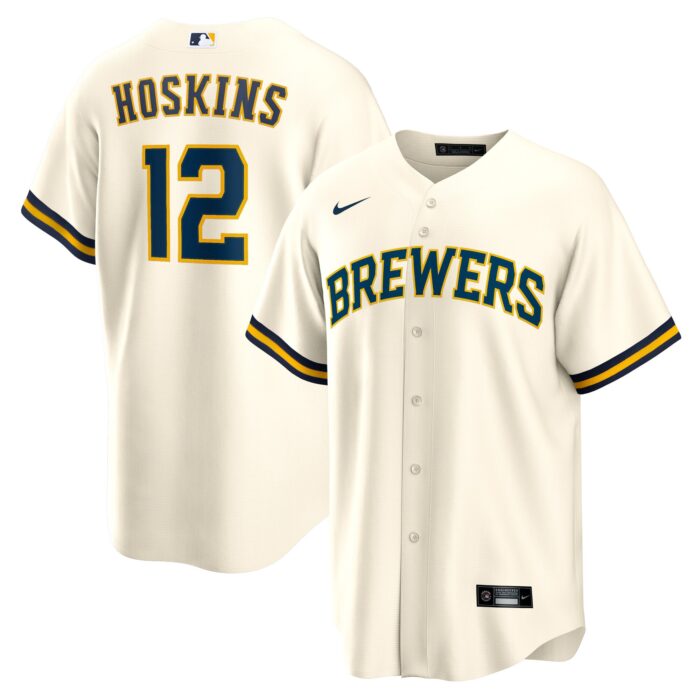 Men’s Milwaukee Brewers Rhys Hoskins Nike Cream Home Replica Player Jersey