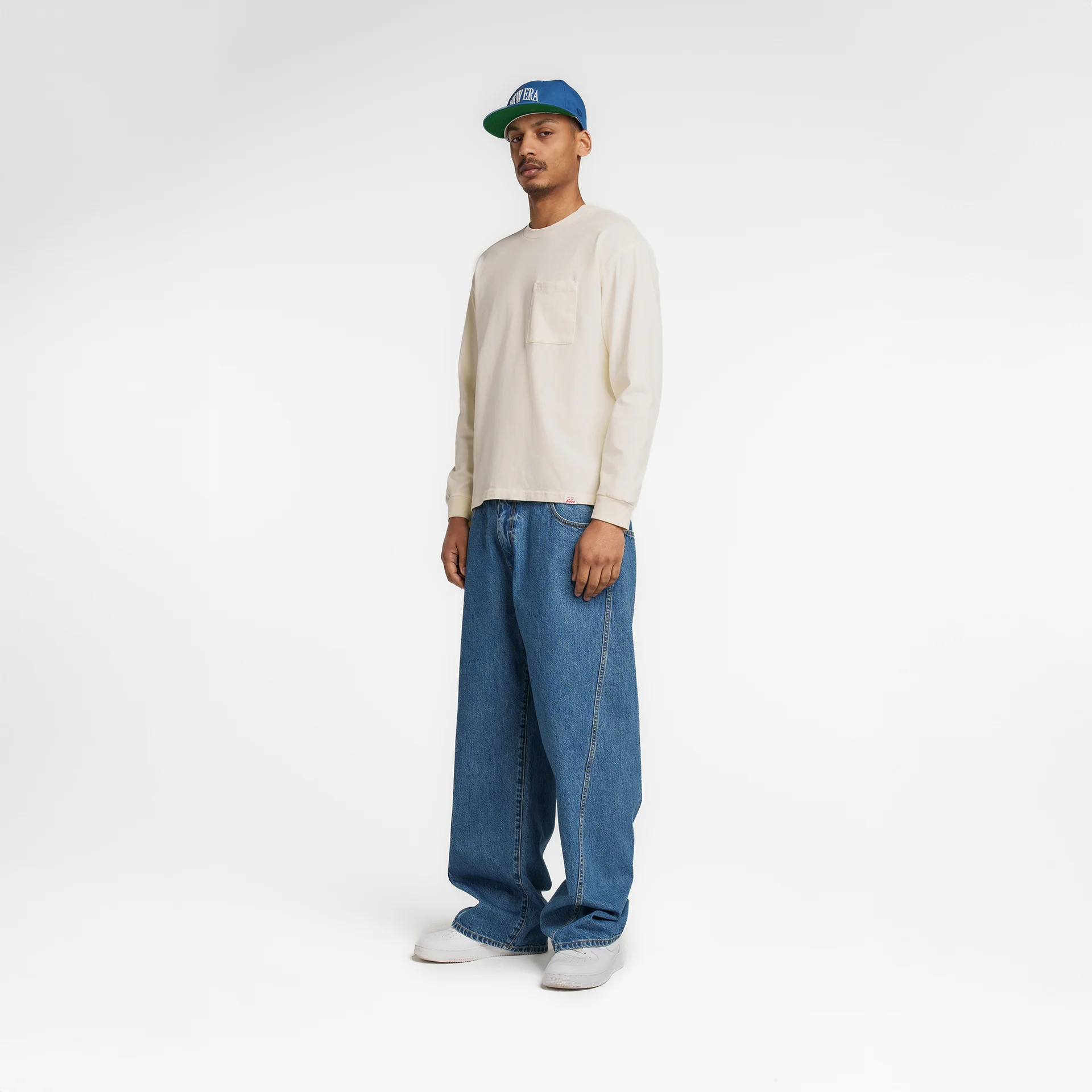 New Era Branded Alden Heavyweight Chrome White Long Sleeve Pocket T-Shirt