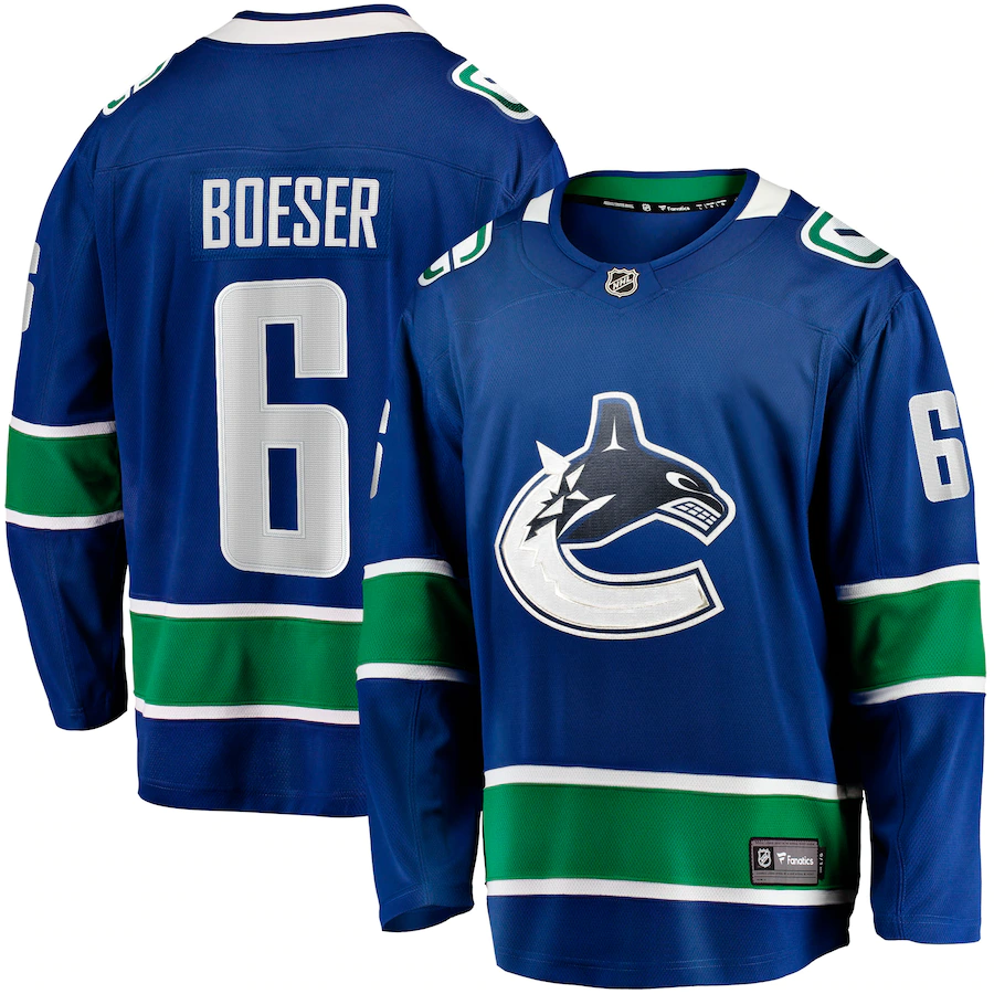 Men's Vancouver Canucks 6 Brock Boeser Blue Home Breakaway Jersey