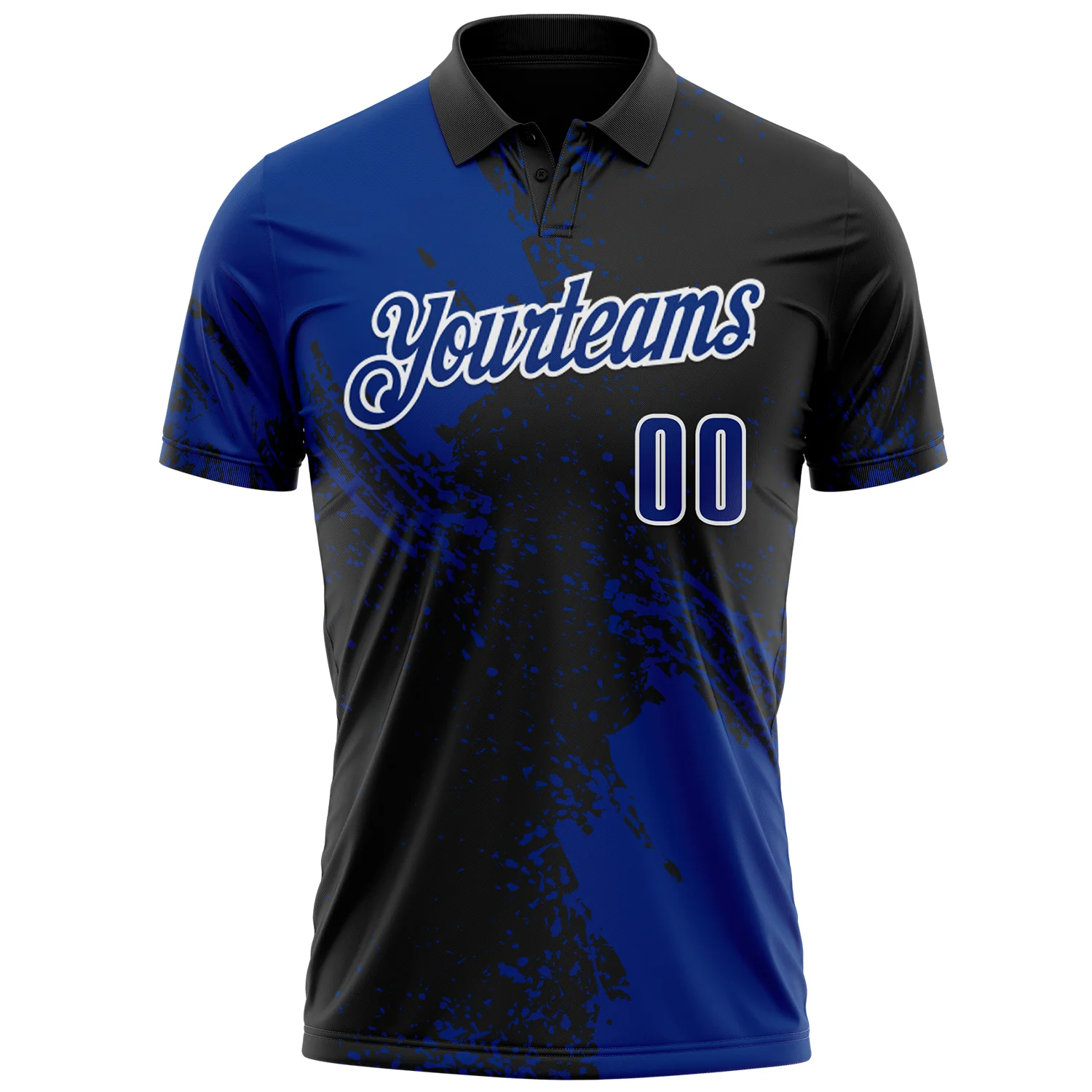 Custom Royal Black-White 3D Pattern Design Abstract Brush Stroke Performance Polo Shirt