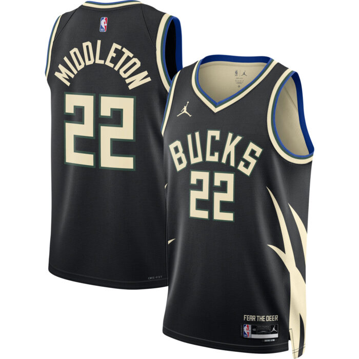 Unisex Milwaukee Bucks Khris Middleton Jordan Brand Black Swingman Jersey – Statement Edition