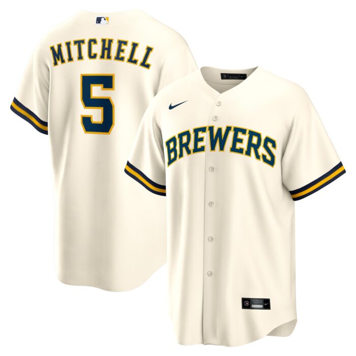 Men’s Milwaukee Brewers Garrett Mitchell Nike Cream Replica Player Jersey