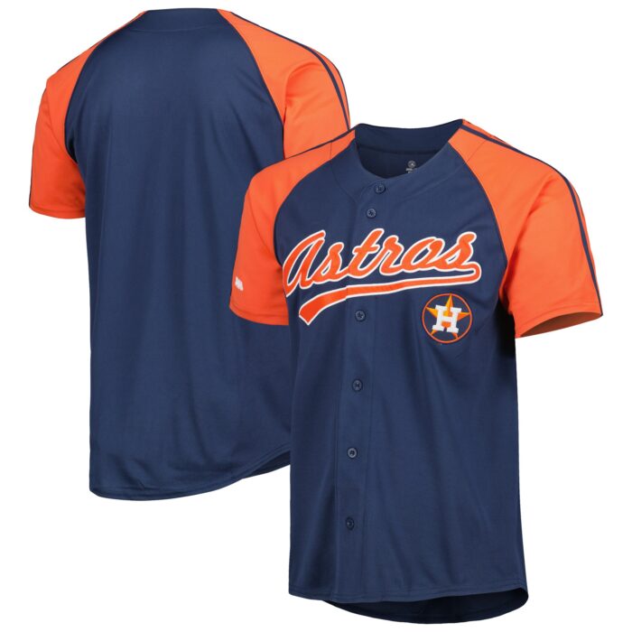 Men’s Houston Astros Stitches Navy Button-Down Raglan Fashion Jersey