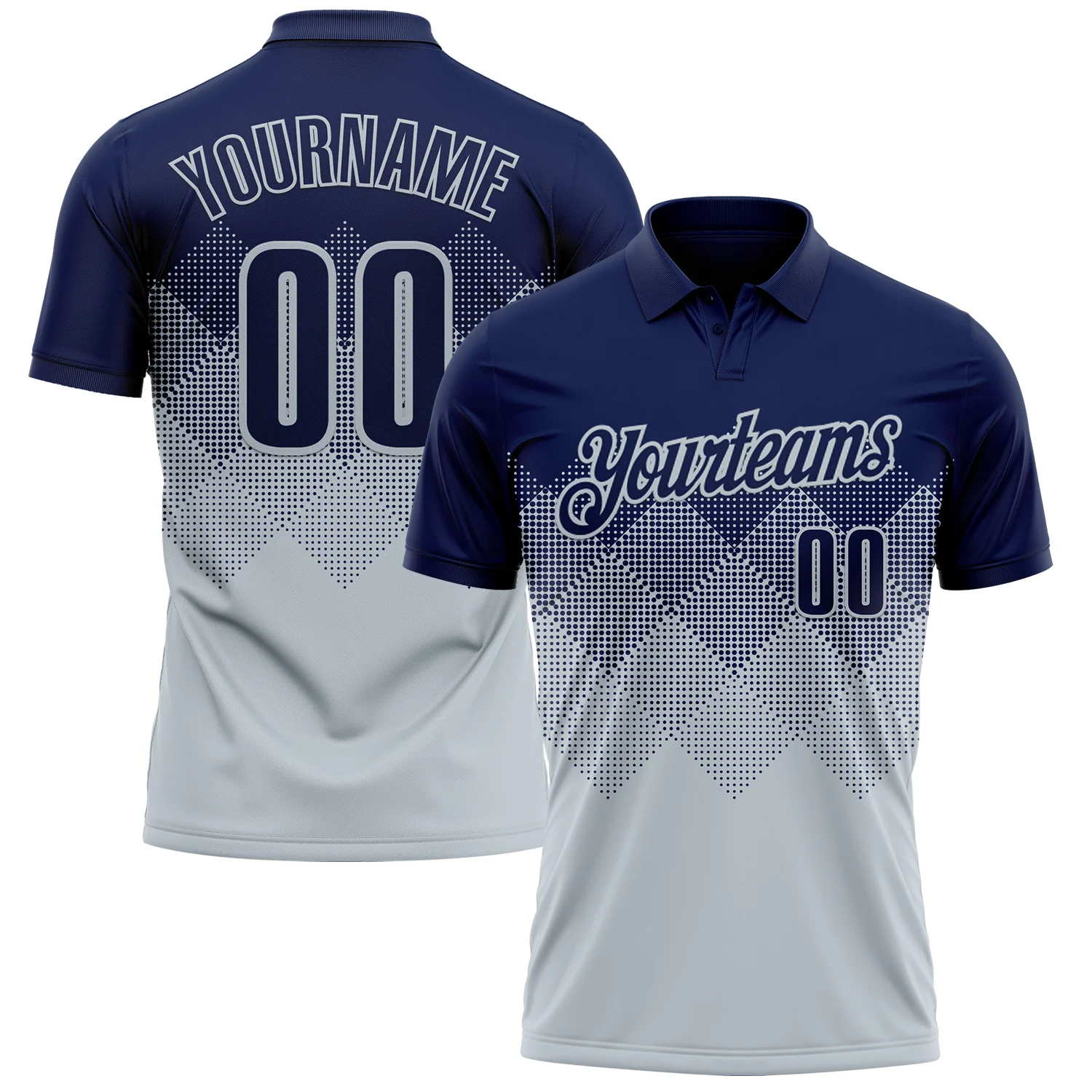 Custom Navy Silver 3D Gradient Square Shape Performance Polo Shirt