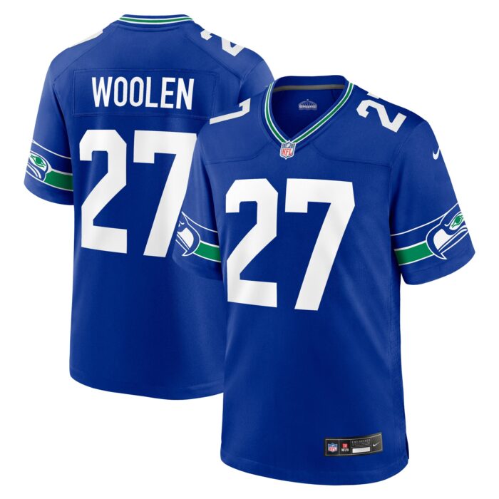 Men’s Seattle Seahawks Tariq Woolen Nike Royal Throwback Player Game Jersey