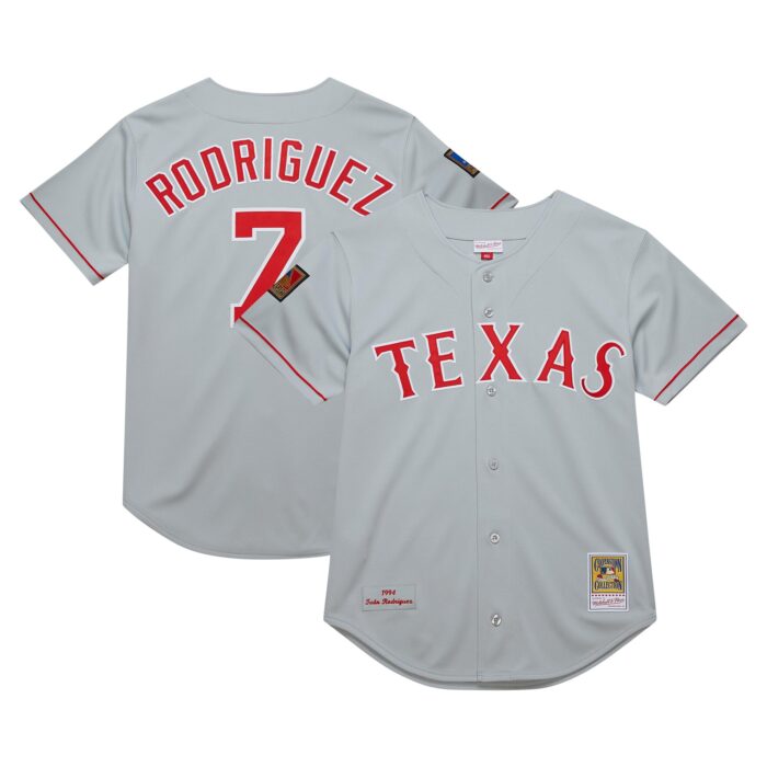 Men’s Texas Rangers Ivan Rodriguez Mitchell & Ness Gray 1994 Cooperstown Collection Authentic Dark Jersey