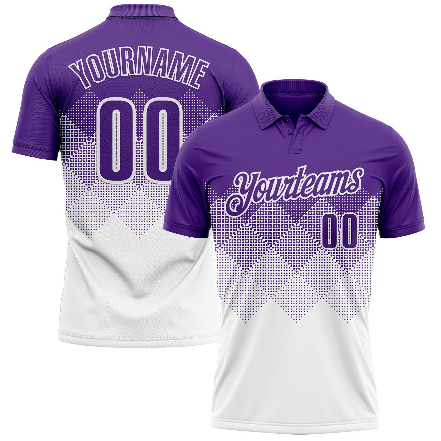 Custom Purple White 3D Gradient Square Shape Performance Polo Shirt