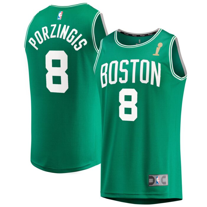 Youth Boston Celtics Kristaps Porzingis Fanatics Kelly Green 2024 NBA Finals Champions Fast Break Replica Player Jersey – Icon Edition
