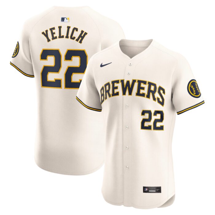 Men’s Milwaukee Brewers Christian Yelich Nike Cream Home Elite Player Jersey