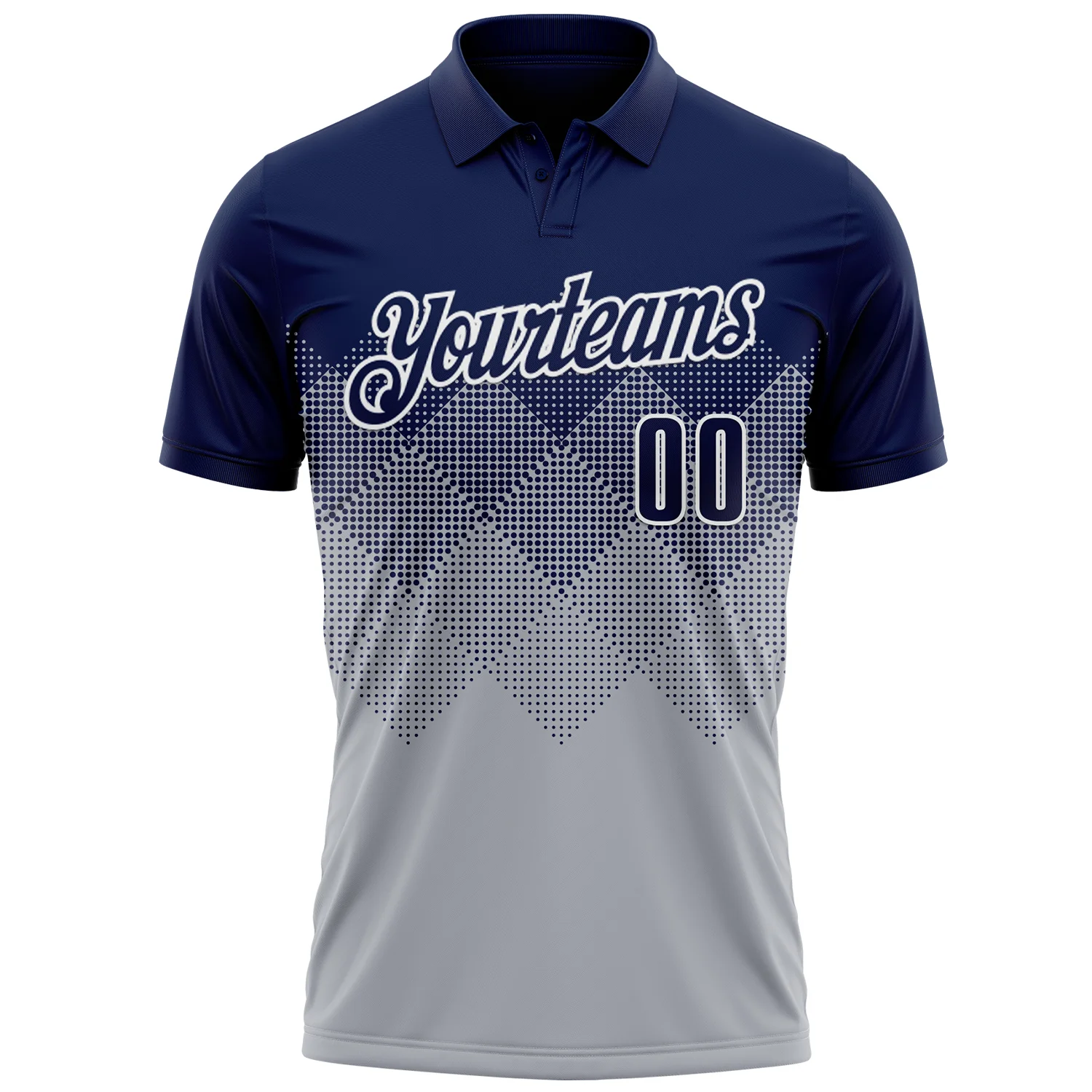 Custom Navy Gray-White 3D Gradient Square Shape Performance Polo Shirt