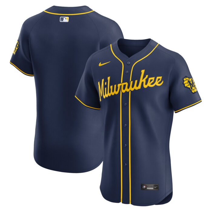 Men’s Milwaukee Brewers Nike Navy Alternate Vapor Premier Elite Patch Jersey