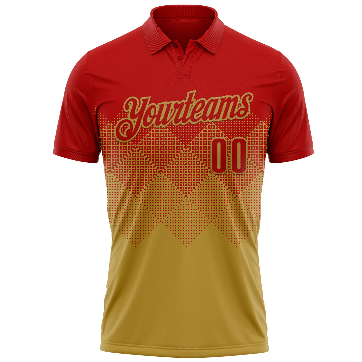 Custom Red Old Gold 3D Gradient Square Shape Performance Polo Shirt