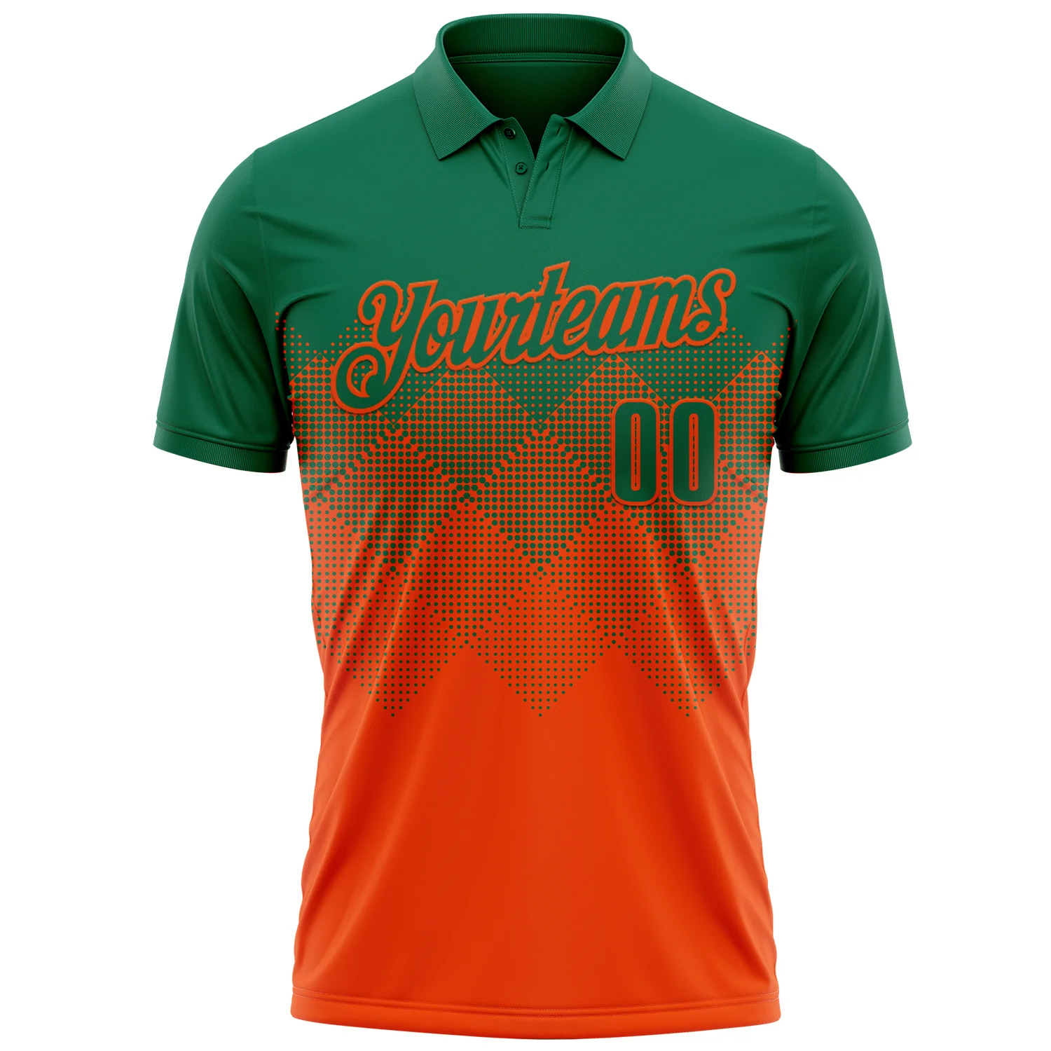 Custom Kelly Green Orange 3D Gradient Square Shape Performance Polo Shirt