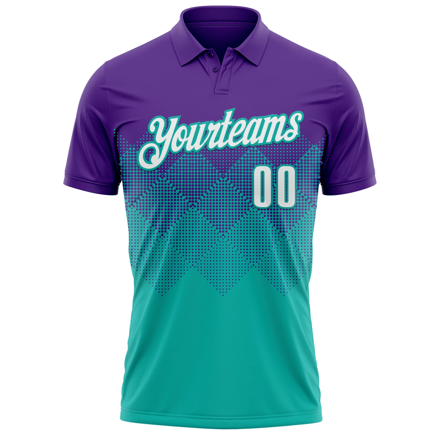 Custom Purple White-Aqua 3D Gradient Square Shape Performance Polo Shirt
