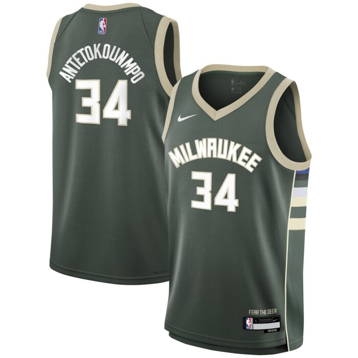 Youth Milwaukee Bucks Giannis Antetokounmpo Nike Hunter Green Swingman Jersey – Icon Edition