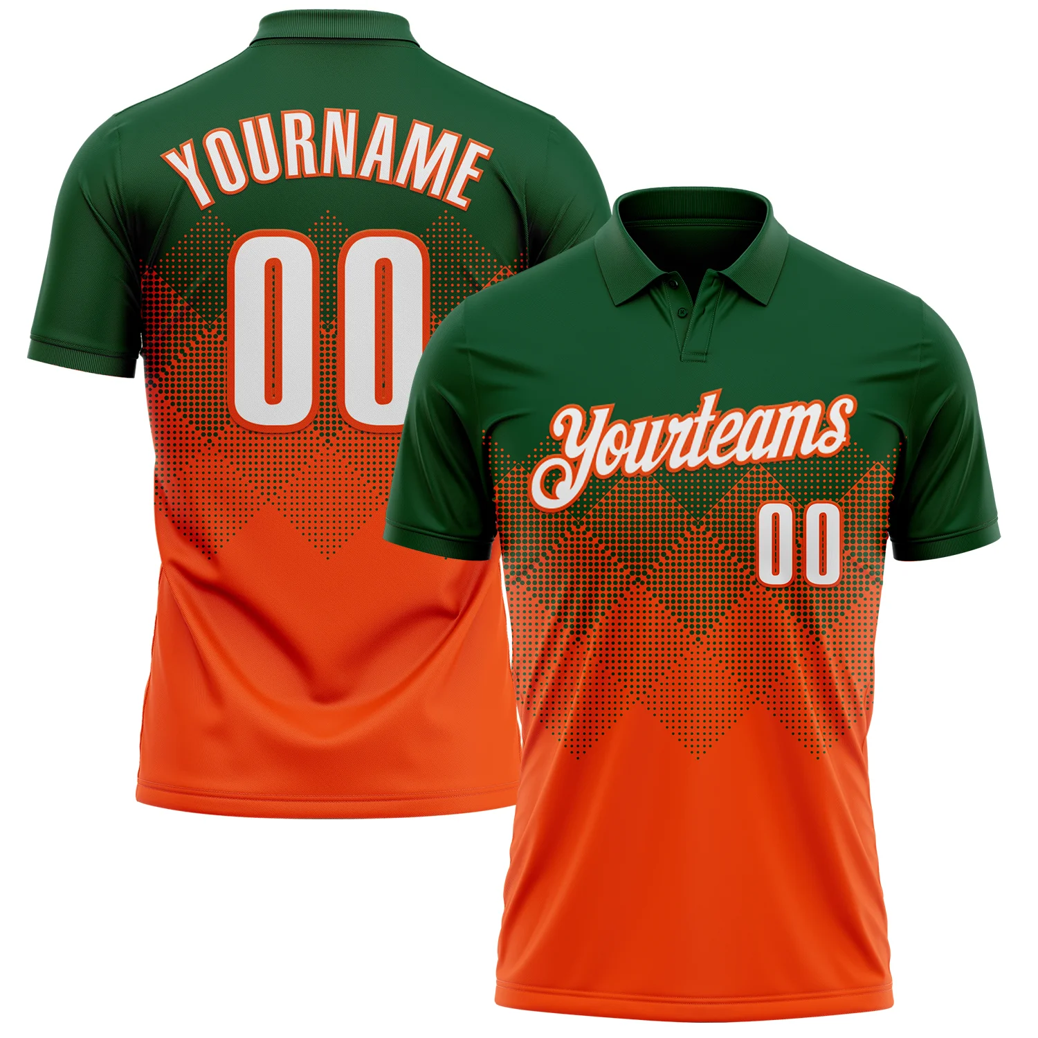 Custom Green White-Orange 3D Gradient Square Shape Performance Polo Shirt