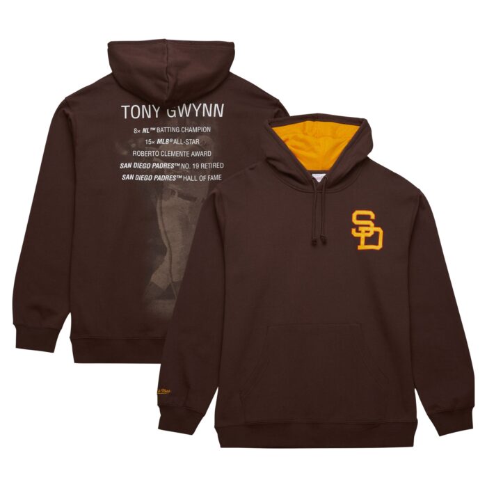 Men’s San Diego Padres Tony Gwynn Mitchell & Ness Brown Vintage Logo Name & Number Pullover Hoodie