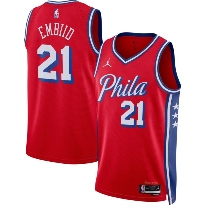 Unisex Philadelphia 76ers Joel Embiid Jordan Brand Red Swingman Jersey – Statement Edition