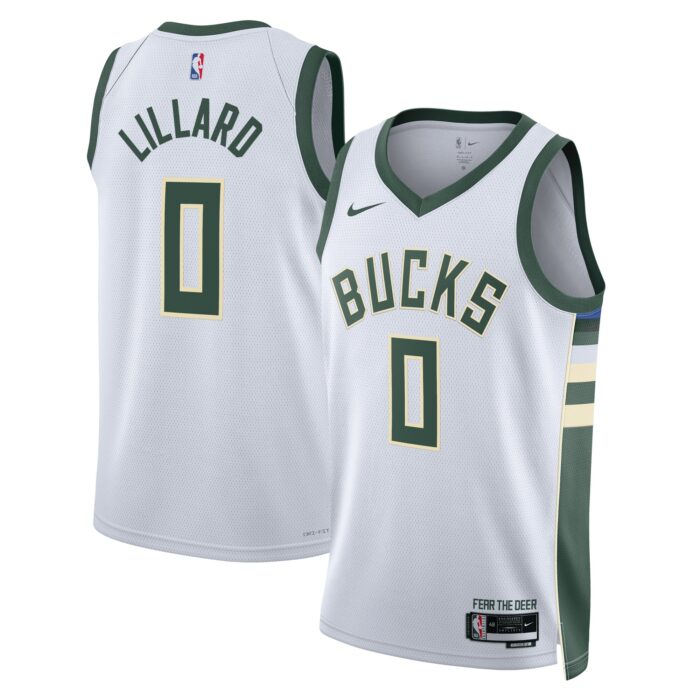 Unisex Milwaukee Bucks Damian Lillard Nike White Fear The Deer Swingman Player Jersey – Association Edition
