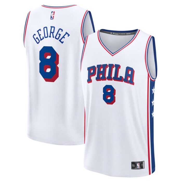 Men’s Philadelphia 76ers Paul George Fanatics White Fast Break Replica Player Jersey – Association Edition