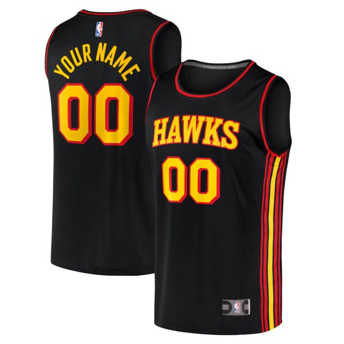 Youth Atlanta Hawks Fanatics Black Fast Break Replica Custom Jersey – Statement Edition