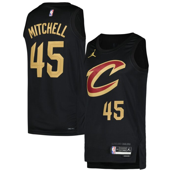 Men’s Cleveland Cavaliers Donovan Mitchell Jordan Brand Black Swingman Player Jersey – Statement Edition