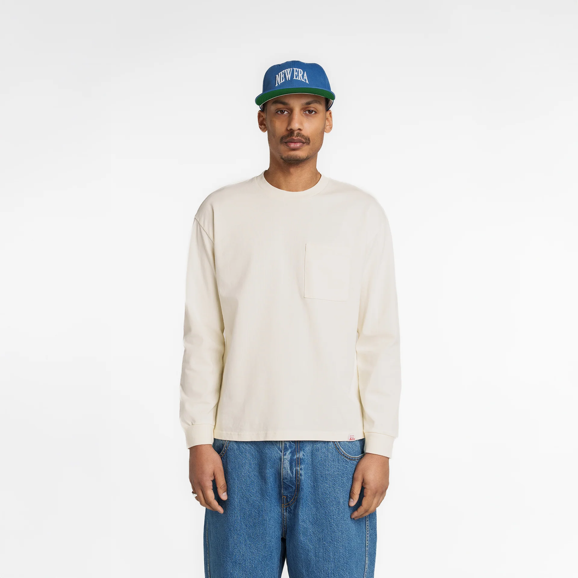 New Era Branded Alden Heavyweight Chrome White Long Sleeve Pocket T-Shirt