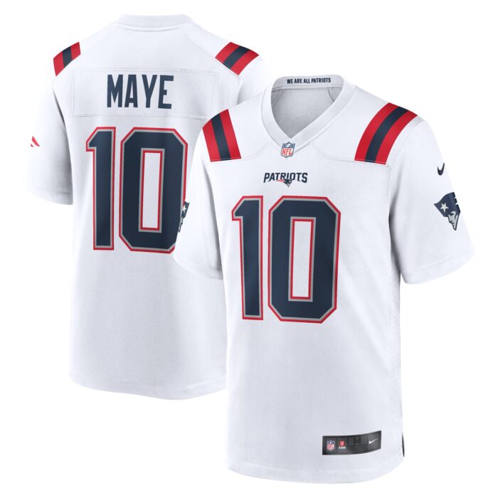 Men’s New England Patriots Drake Maye Nike White 2024 NFL Draft First Round Pick Player Game Jersey