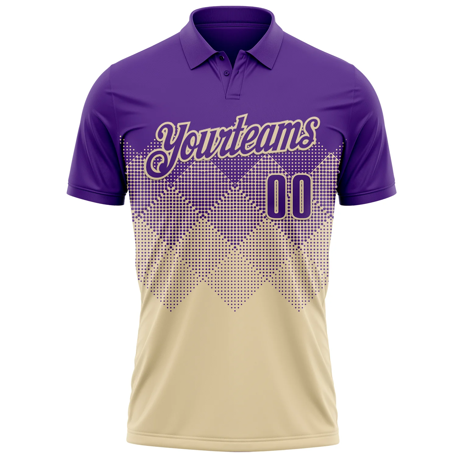 Custom Purple Cream 3D Gradient Square Shape Performance Polo Shirt