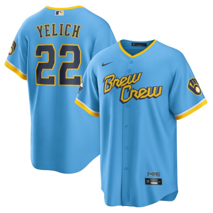 Men’s Milwaukee Brewers Christian Yelich Nike Powder Blue City Connect Replica Player Jersey