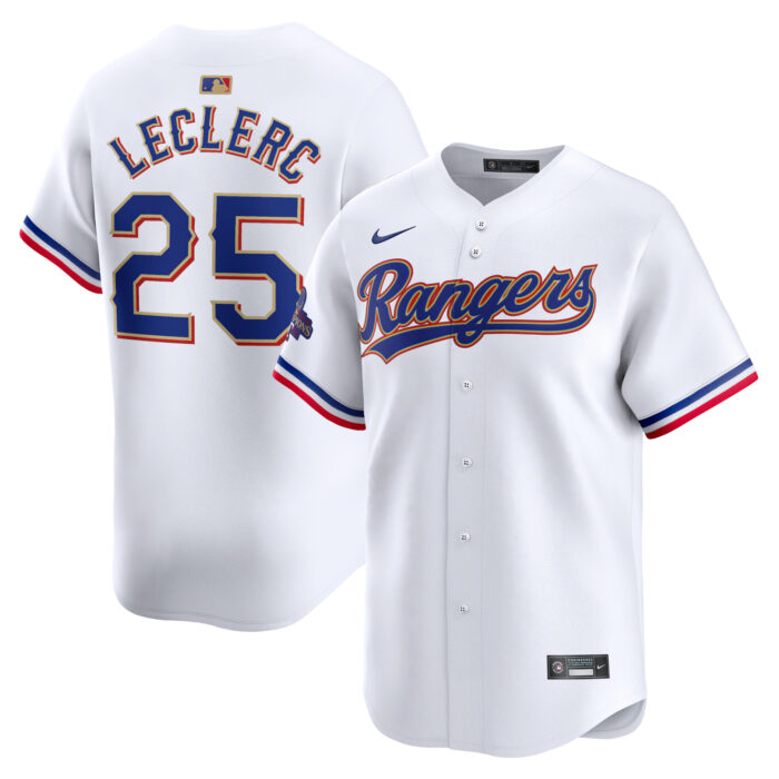 Men’s Texas Rangers Jose Leclerc Nike White 2024 Gold Collection Limited Player Jersey