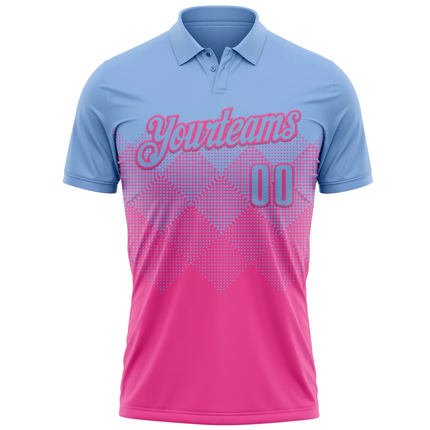 Custom Light Blue Pink 3D Gradient Square Shape Performance Polo Shirt