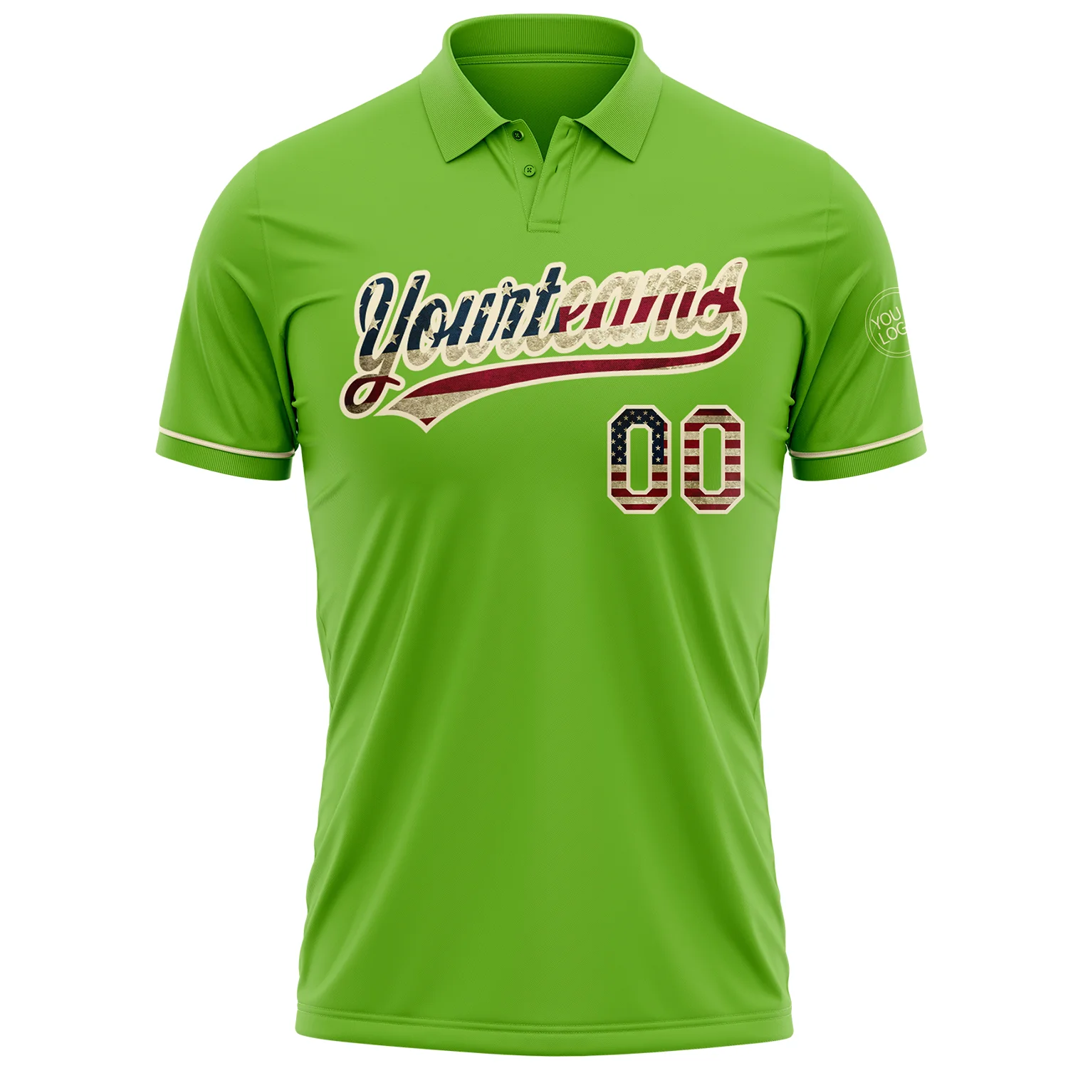 Custom Neon Green Vintage USA Flag-Cream Performance Vapor Golf Polo Shirt