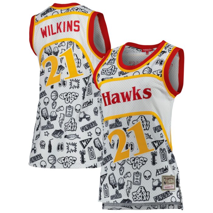 Women’s Atlanta Hawks Dominique Wilkins Mitchell & Ness White 1986 Doodle Swingman Jersey