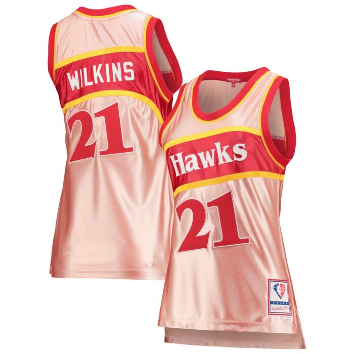 Women’s Atlanta Hawks Dominique Wilkins Mitchell & Ness Pink 75th Anniversary Rose Gold 1986 Swingman Jersey