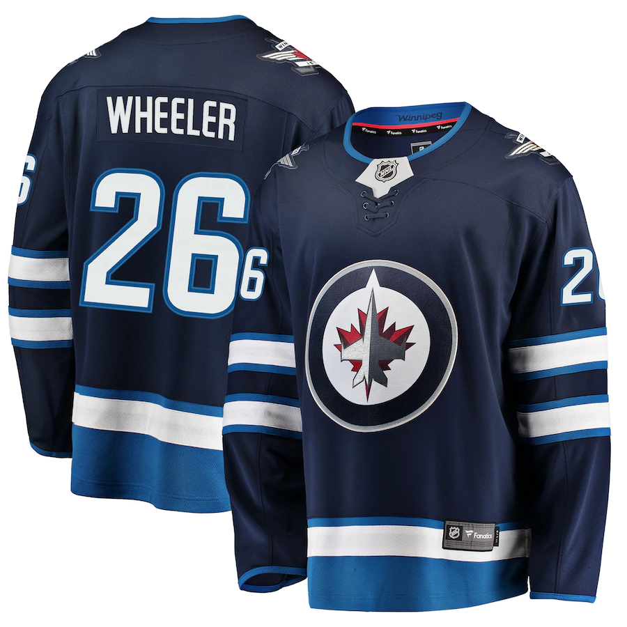 Men's Winnipeg Jets 26 Blake Wheeler Navy Breakaway Replica Jersey