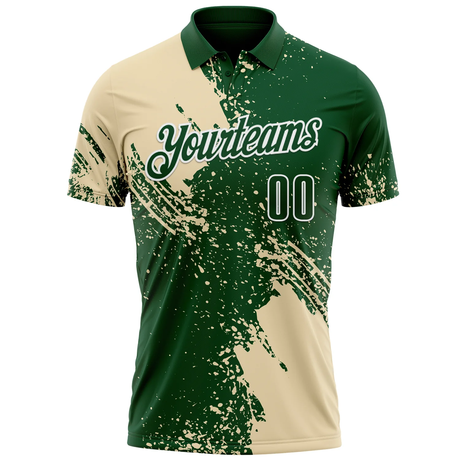 Custom Cream Green-White 3D Pattern Design Abstract Brush Stroke Performance Polo Shirt