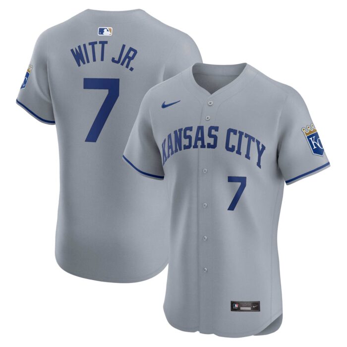 Men’s Kansas City Royals Bobby Witt Jr. Nike Gray Road Elite Player Jersey