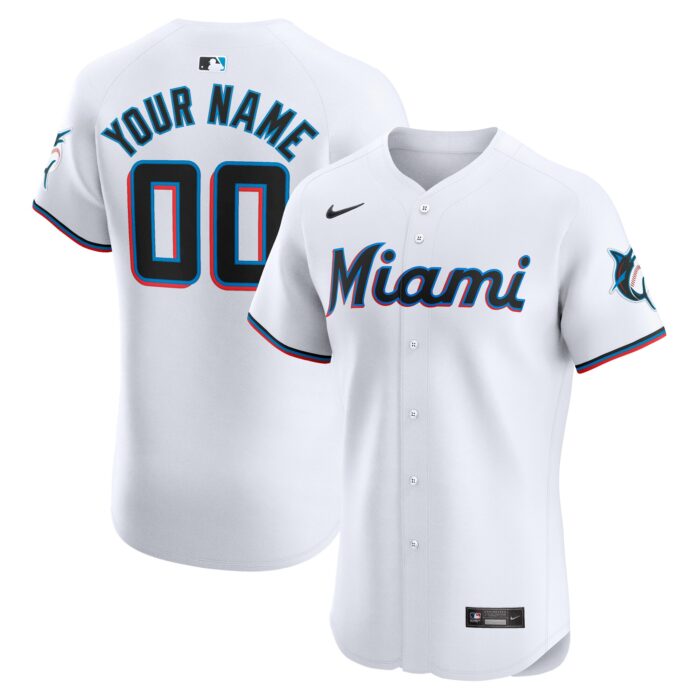 Men’s Miami Marlins Nike White Home Elite Custom Jersey