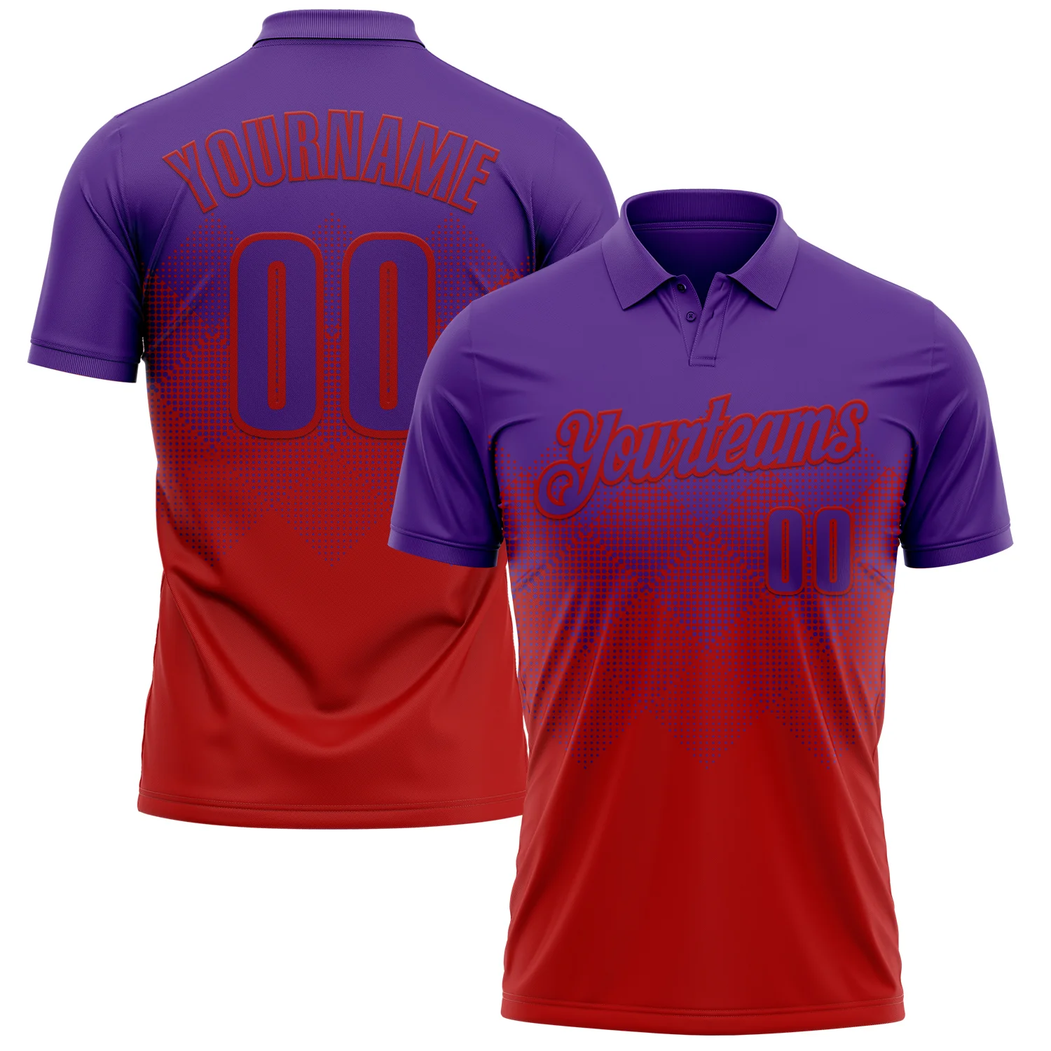 Custom Purple Red 3D Gradient Square Shape Performance Polo Shirt