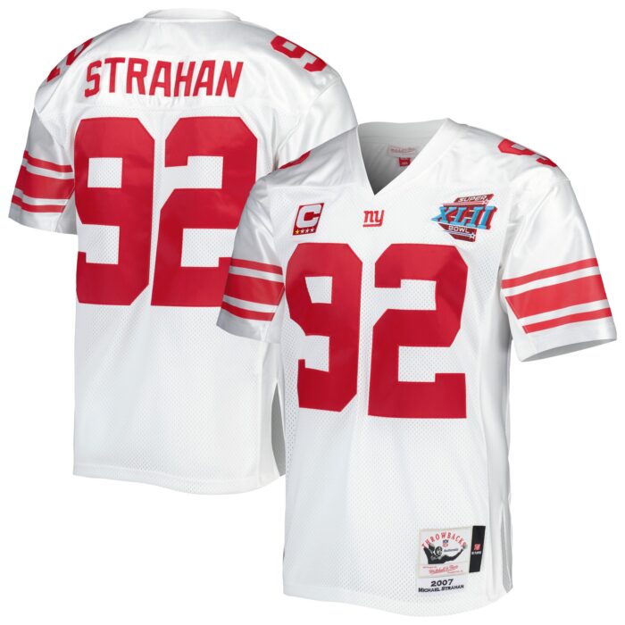 Men’s New York Giants 2007 Michael Strahan Mitchell & Ness White Authentic Throwback Retired Player Jersey