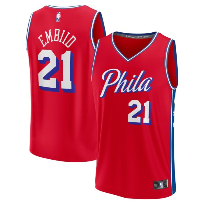 Men’s Philadelphia 76ers Joel Embiid Fanatics Red Fast Break Replica Player Jersey – Statement Edition